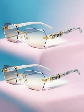 Buy 1 Get 1!!Marble-Arm Rimless with Gold Accents - White/Gray Gradient!!